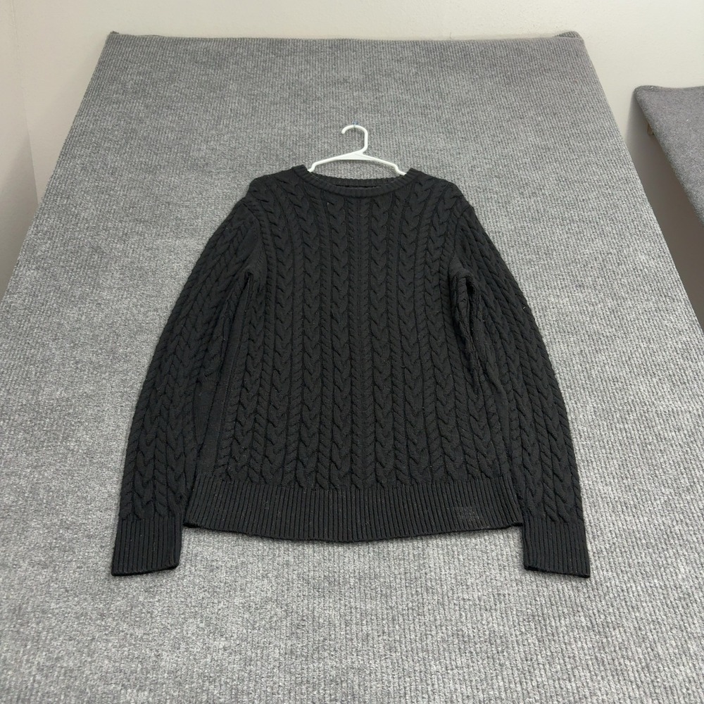 Quince Sweater Mens L Black Merino Wool Cable Knit Crew Neck Classic Modern